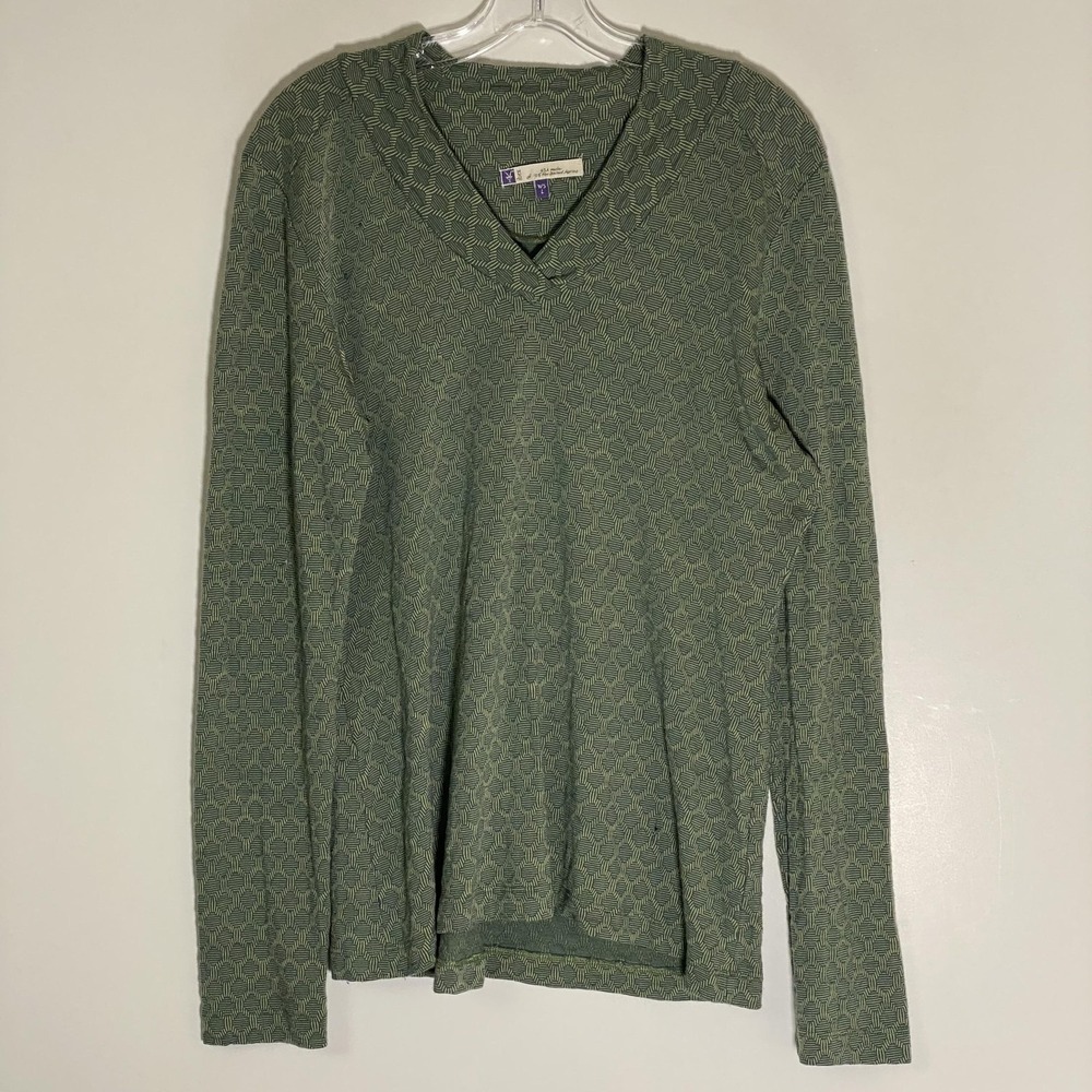 Ibex Sweater Womens Large Green Geometric Soft Merino Wool Preppy Classic USA